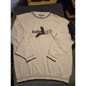 Fieldmaster USA Eagle Sweater XL Cream Textured Knit Bald Eagle Cabin Cottage